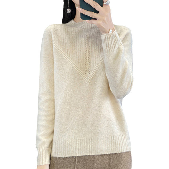 Damen Lockerer Mohair‑Blend Pullover mit strukturierter V‑Paneel und Stehkragen Shop Nory