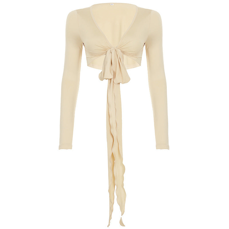 Damen Crop-Top mit verspieltem BindShopnoryand und langen Ärmeln