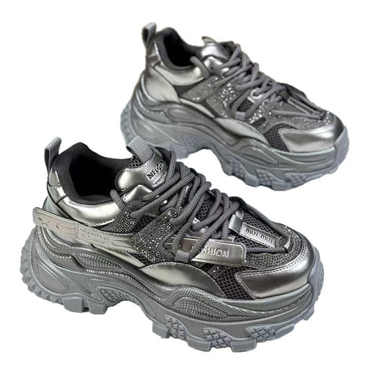 Damen Sportliche Chunky Sneakers mit Glitzer-Elementen und verstärktem Profil