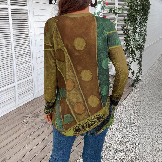Damen Langarmshirt mit Boho-Print und Patchwork-Ärmeln Shop Nory