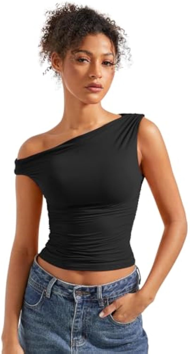 Damen figurbetontes Oberteil mit asymmetrischem Ausschnitt Shopnory