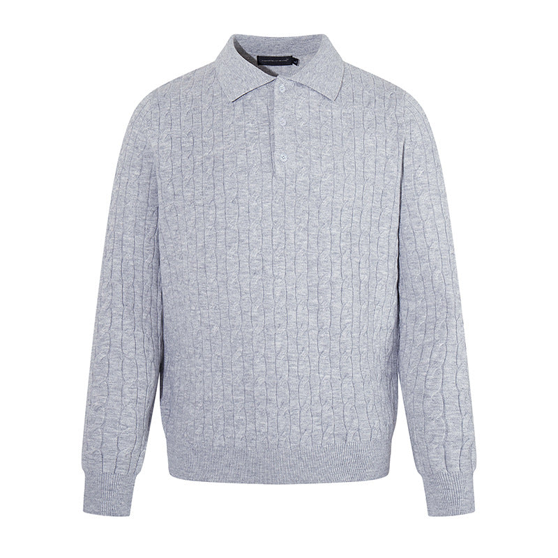 Herren Strick-Polo mit Zopfstrickmuster, Hemdkragen und Knopfleiste Shop Nory