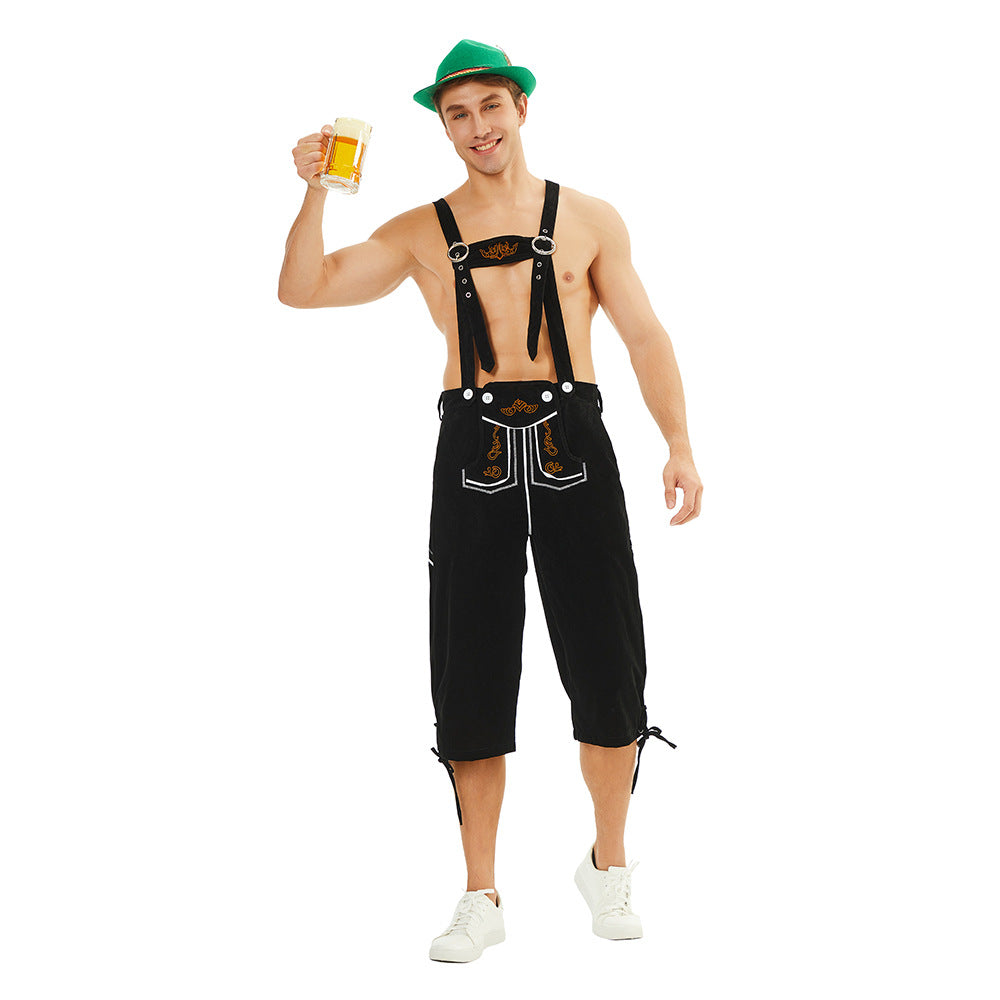 Herren nan traditionelle bayerische Trachtenlederhose knielang mit bestickten Hosenträgern Shop Nory