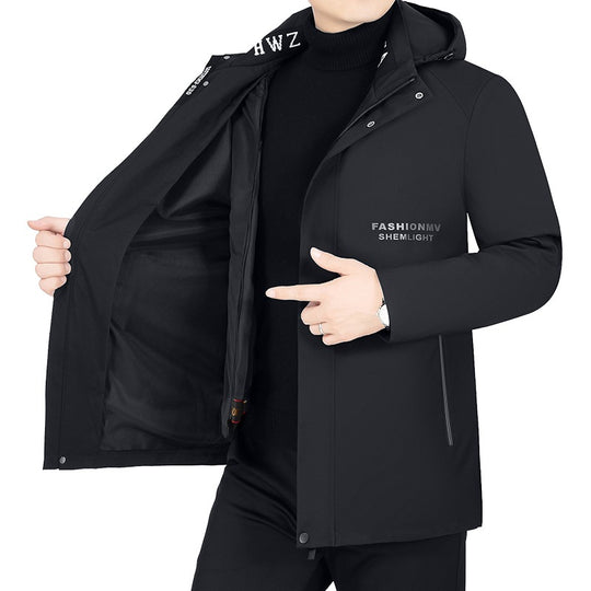 Herren Moderner Urbaner Parka mit fester Kapuze, nahtverdeckten Reißverschlüssen und leichtem Thermofutter Shop Nory