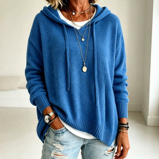Damen Oversize Kapuzenpullover aus weichem Feinstrick mit Zier‑V‑Ausschnitt Shop Nory