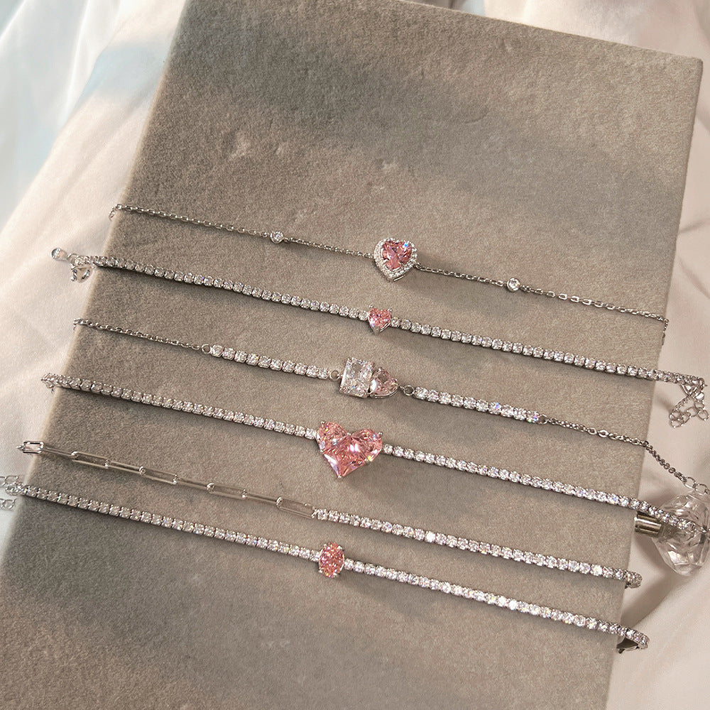 Feines Armband mit Zirkonia-Besatz und Paperclip-Gliedern Aus Sterlingsilber Verstellbar