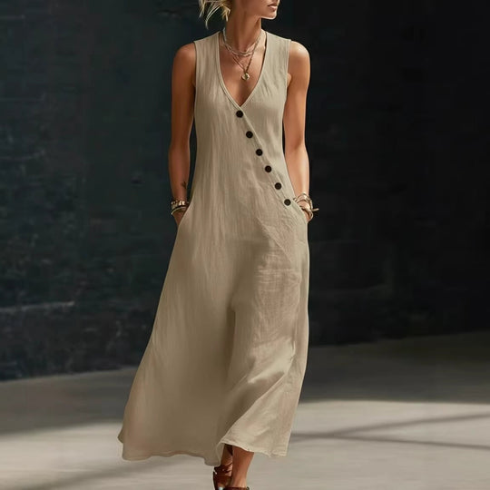 Damen Langarmkleid mit seitlichem Schlitz und Knopfdetails