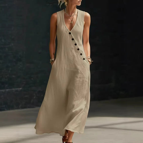 Damen Langarmkleid mit seitlichem Schlitz und Knopfdetails