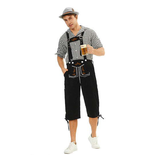 Herren nan traditionelle bayerische Trachtenlederhose knielang mit bestickten Hosenträgern Shop Nory
