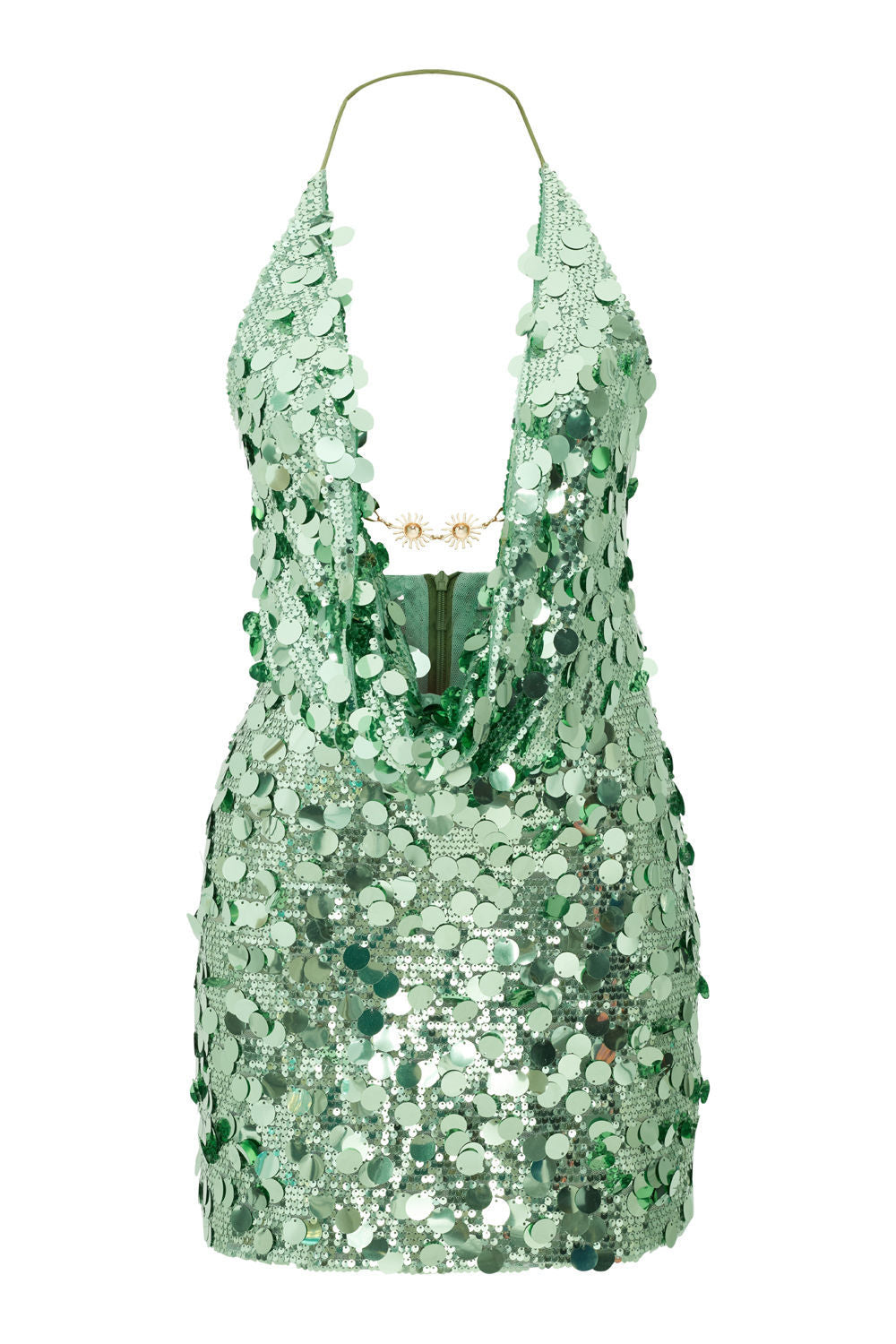 Damen Glitzerndes Minikleid mit tiefem V-Ausschnitt und Troddel-Applikationen Shopnory