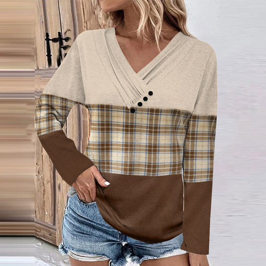 Damen Gerippter V-Ausschnitt Pullover mit Farbverlauf, Zierknöpfen und legerer Passform Shop Nory