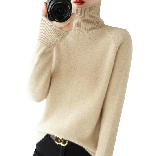 Damen Luxus-Feinstrick-Rollkragenpullover mit Daumenlochbündchen und femininer Schulterpasse Shop Nory