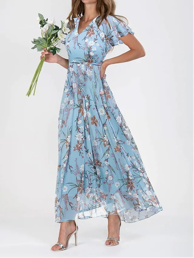 Elegante Blumige Chiffonkleid