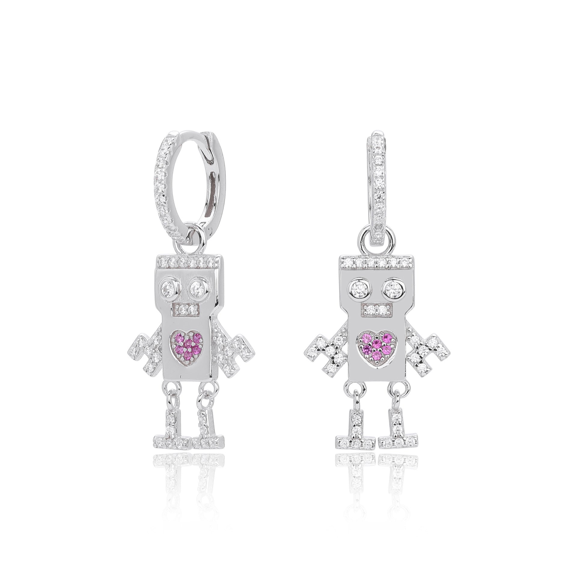 Damen Ohrhänger im kreativen Roboterdesign aus 925 Sterling Silber mit funkelnden Zirkonia Shop Nory