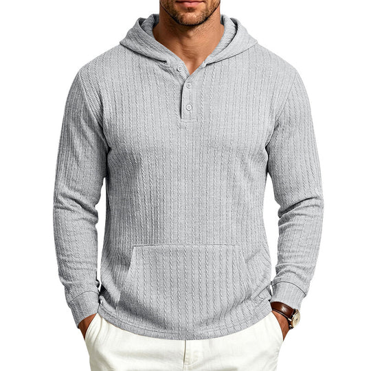 Herren Kapuzen-Henley-Pullover mit Zopfstruktur, Kängurutasche und Rippbündchen Shop Nory