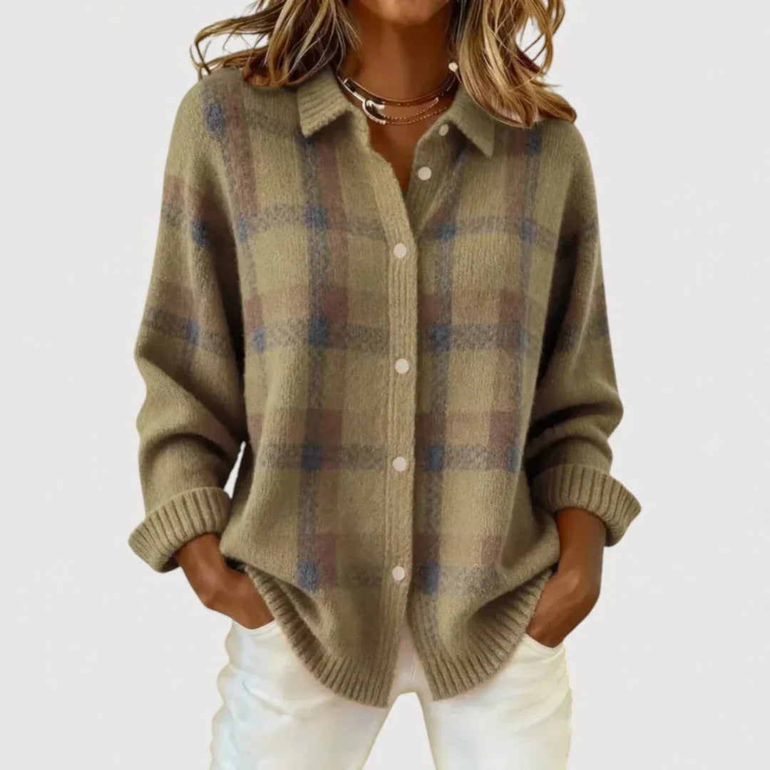 Damen Modische Karierte Strickjacke