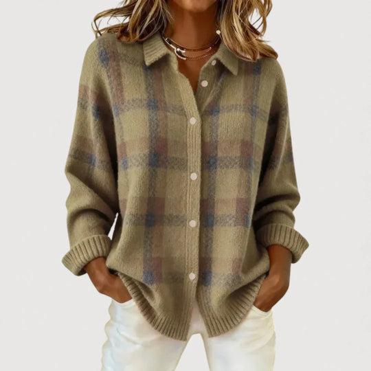 Damen Modische Karierte Strickjacke