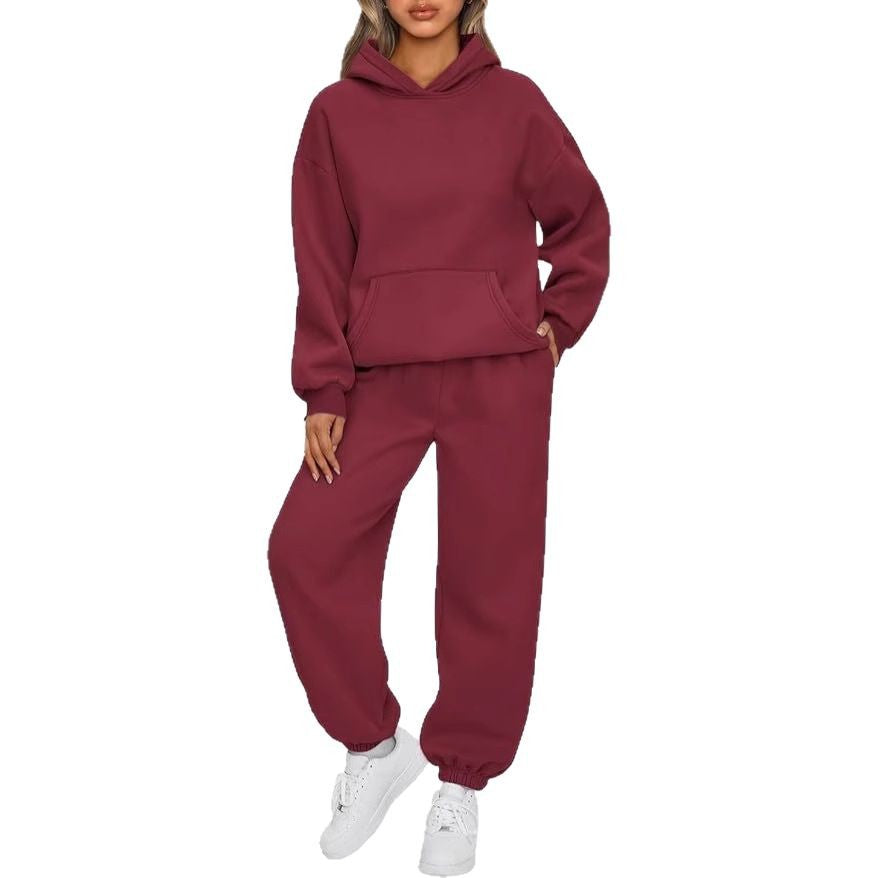 Damen nan luxuriöses Oversize-Loungewear-Set Kapuzenpullover mit Kängurutasche und weit geschnittene Jogginghose mit elastischen Knöchelabschlüssen Shop Nory