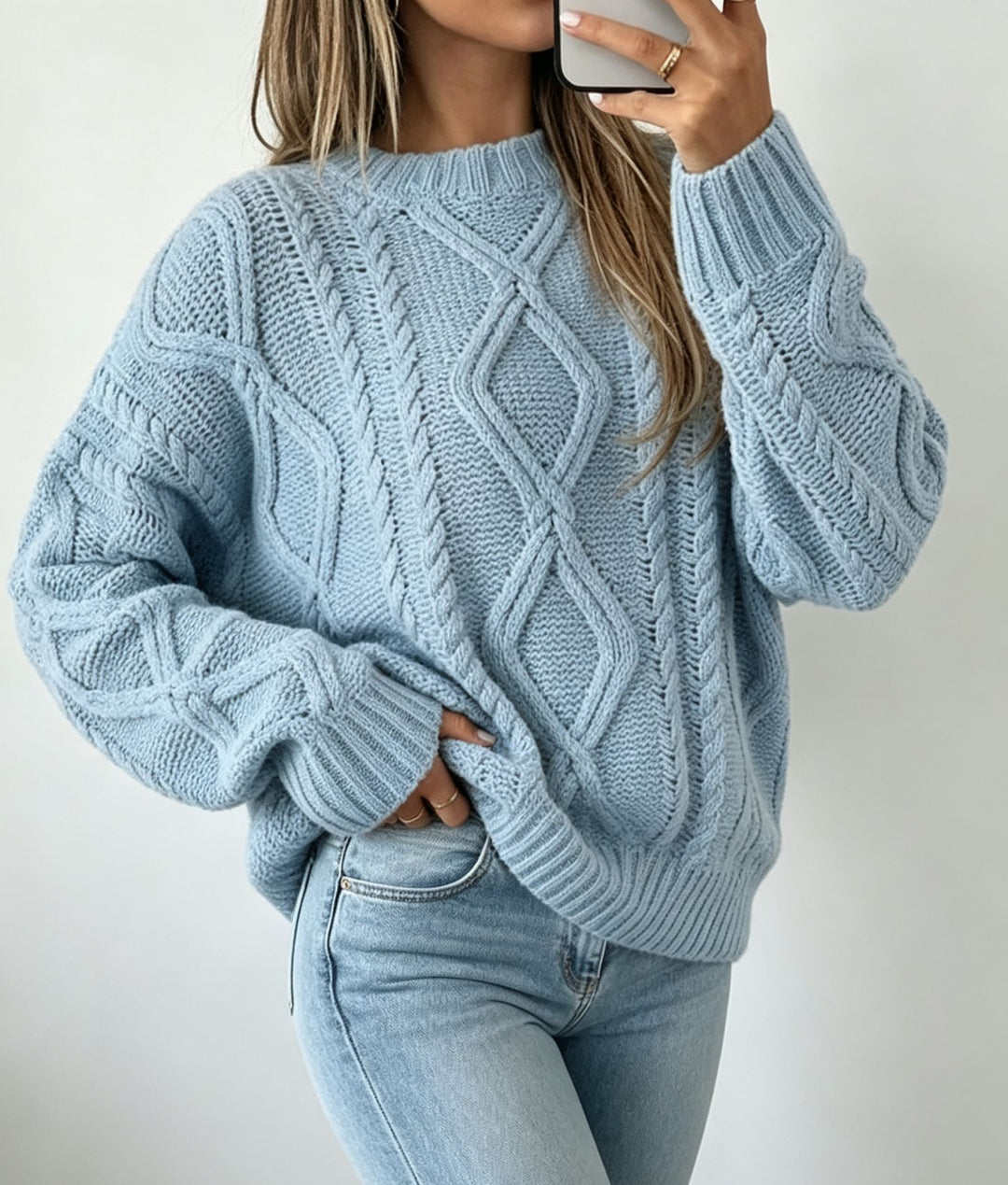 Damen Oversize Flechtstrick-Pullover mit Zopfmuster und Rundhals Shop Nory