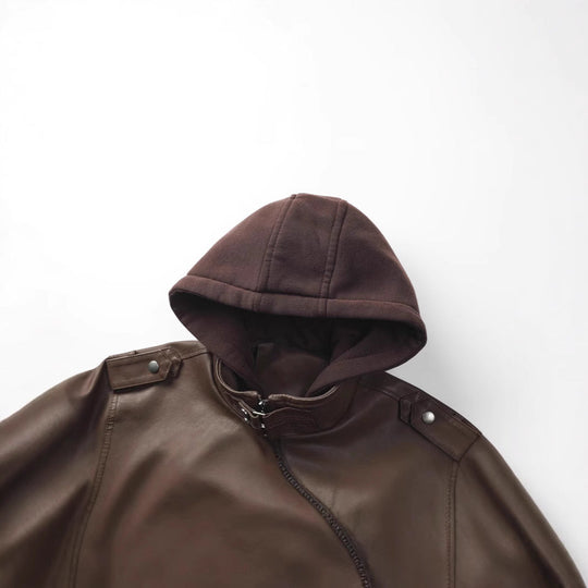 Herren Kunstlederjacke mit abnehmbarer Kapuze und Multifunktions-Taschen Shopnory