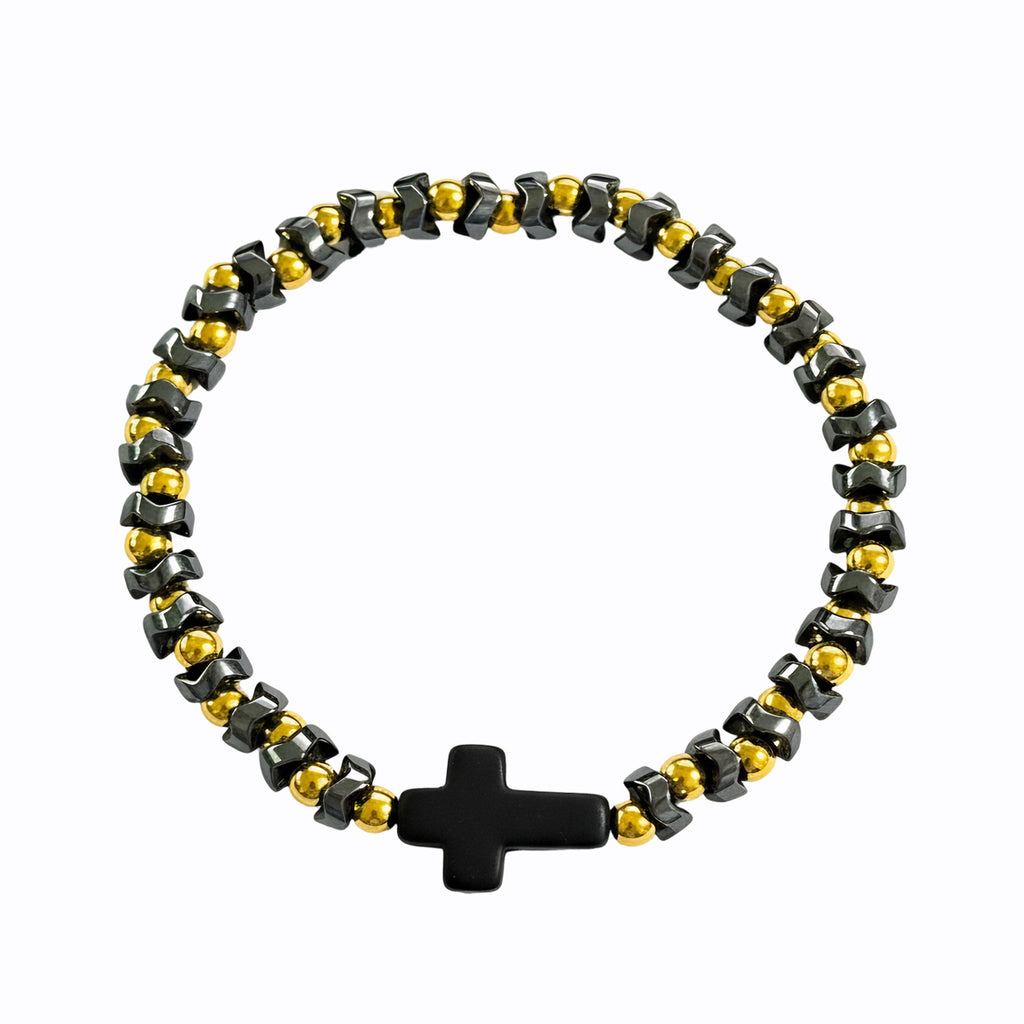 Damenarmband mit Kreuzmotiv und glanzvollen Perlen Shop Nory