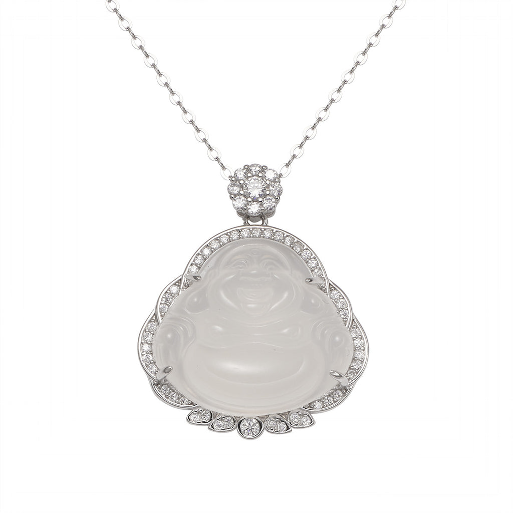 Damen Anhänger mit Buddha-Motiv aus hochwertigem Halbedelstein und funkelnden Zirkonia Shop Nory
