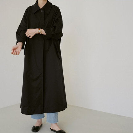 Damen Langer Baumwollmix‑Swingcoat im Oversize‑Look mit überschnittener Schulter und aufgesetzten Taschen Shop Nory