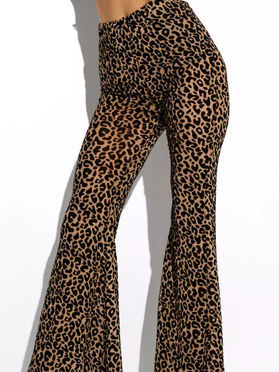 Damen Hoch taillierte Leoparden-Hose mit weitem Bein