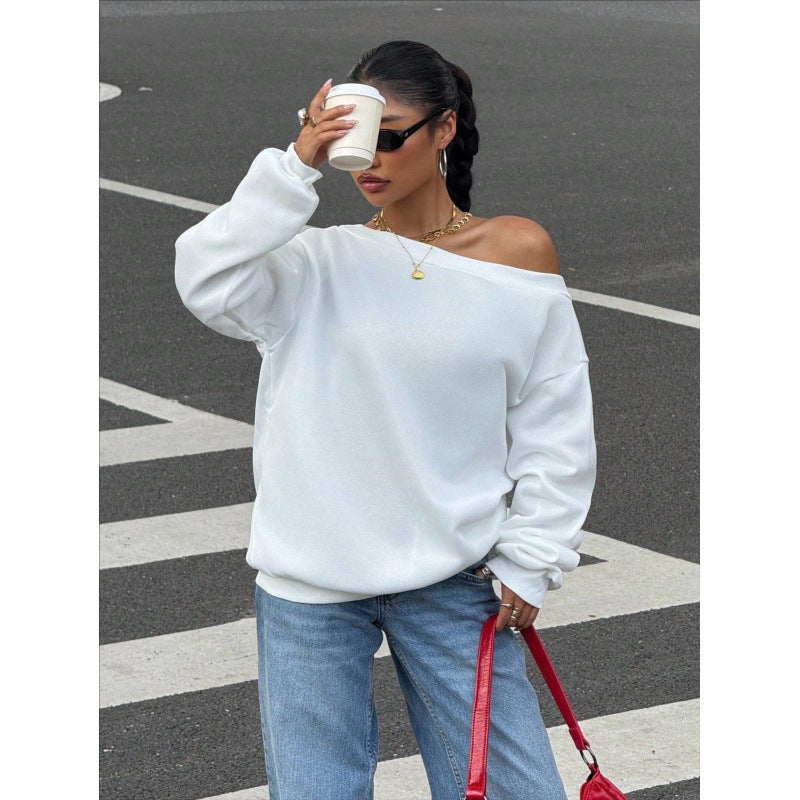Damen Oversize Off-Shoulder Sweatshirt mit weitem Schnitt und schrägem Ausschnitt Shop Nory