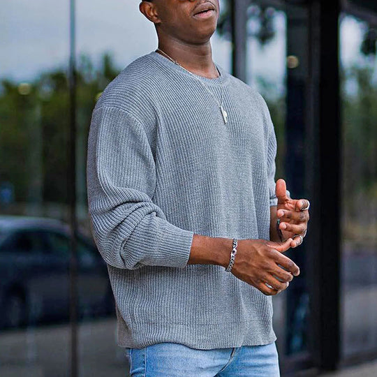 Herren Lockerer Strukturstrick-Pullover mit Rundhalsausschnitt und überschnittener Schulter Shop Nory