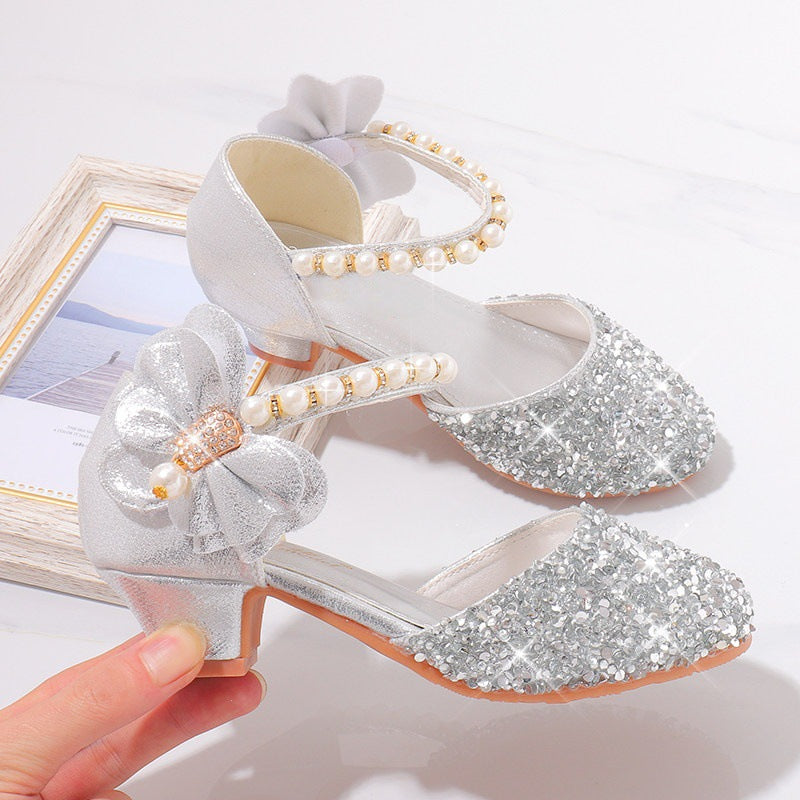 Damen Elegante und funkelnde Mittelabsatzschuhe mit Perlen- und Schleifendetails