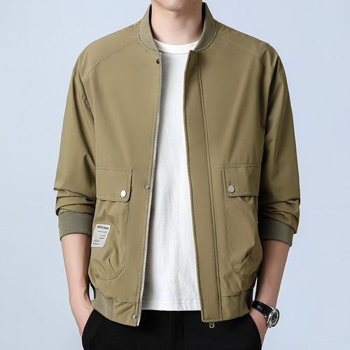 Herren Leichte Utility-Bomberjacke mit verdecktem Reißverschluss, Klappentaschen und Rippenbündchen Shop Nory