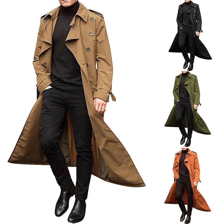 Herren langer Trenchcoat mit modernem Schnitt und praktischen Taschen
