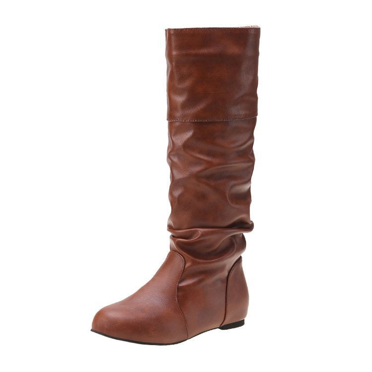 Damen Schlupfstiefel mit gerafftem Schaft und flacher Keilsohle Shop Nory