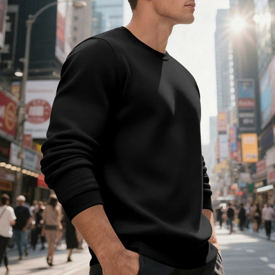 Herren lässiger Rundhals-Sweatshirt aus hochwertigem Baumwollmix mit strukturiertem Material