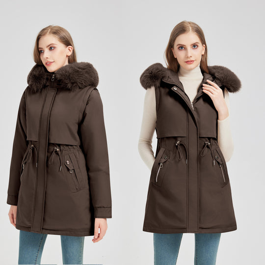Damen nan taillierter Funktionsparka mit asymmetrischer Frontblende, verstellbarem Tunnelzug und windschützendem Stehkragen Shop Nory