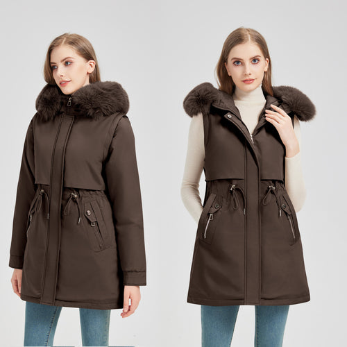 Damen nan taillierter Funktionsparka mit asymmetrischer Frontblende, verstellbarem Tunnelzug und windschützendem Stehkragen Shop Nory