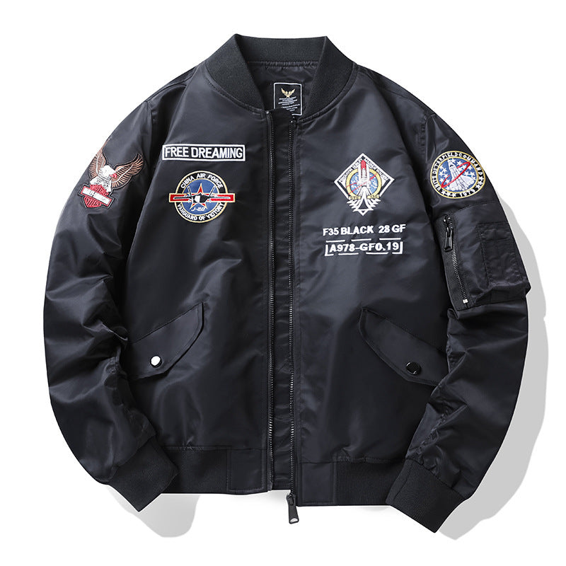 Herren Pilotenbomberjacke im Fliegerstil mit Abzeichenpatch und Ärmeltasche Shop Nory