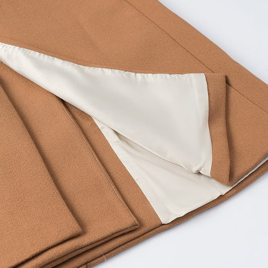 Damen Doppelreihiger Longcoat mit breitem Reverskragen und Pattentaschen Shop Nory
