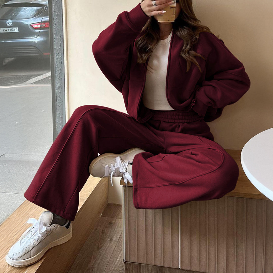 Damen nan Oversize-Zipjacke und hochgeschnittene Palazzohose aus weichem French-Terry Shop Nory