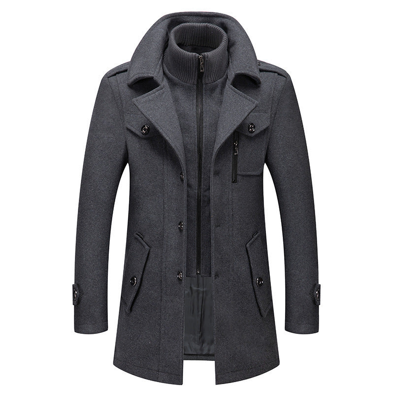 Herren nan eleganter zweireihiger Wollmantel mit abnehmbarem Strickkragen und verdecktem Reißverschluss Shop Nory