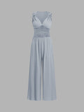 Damen eleganter Jumpsuit mit verstellbaren Trägern und weiten Beinen Shopnory