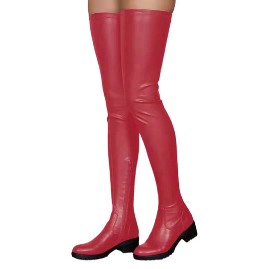 Damen Overknee-Stiefel aus Stretch-Kunstleder mit seitlichem Reißverschluss und robuster Profilsohle Shop Nory