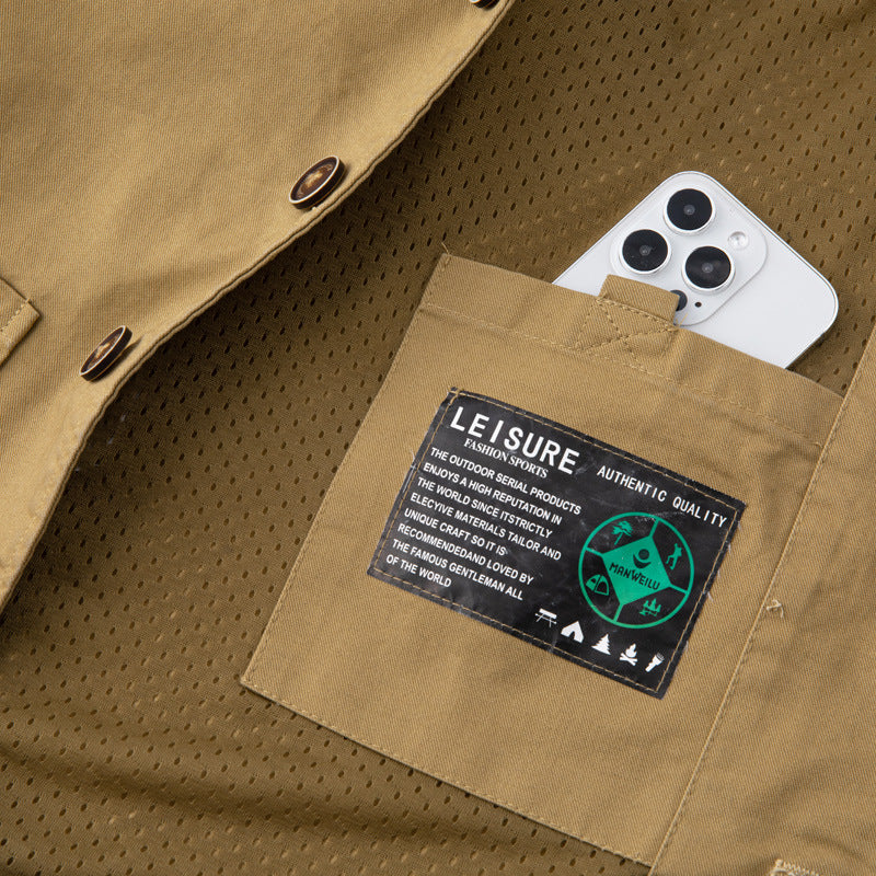 Herren Ärmellose Utility-Canvas-Weste mit V‑Ausschnitt, Knopfleiste und aufgesetzten Taschen Shop Nory