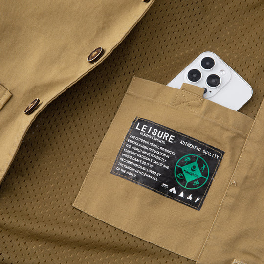 Herren Ärmellose Utility-Canvas-Weste mit V‑Ausschnitt, Knopfleiste und aufgesetzten Taschen Shop Nory