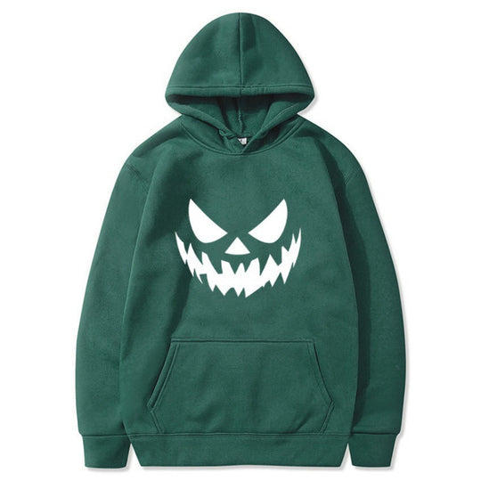 Unisex Kapuzenpullover mit gruseligem Kürbisgesicht-Print und Oversize Kängurutasche Shop Nory