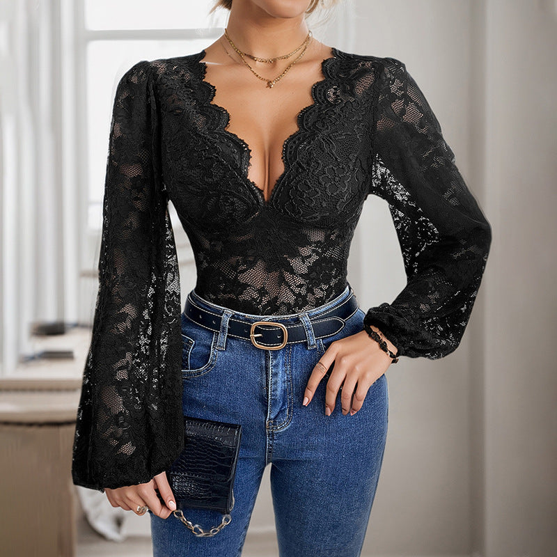 Damen Elegant-taillierter Spitzen-Body im Corsagenstil mit tiefem Herz-Ausschnitt Shop Nory