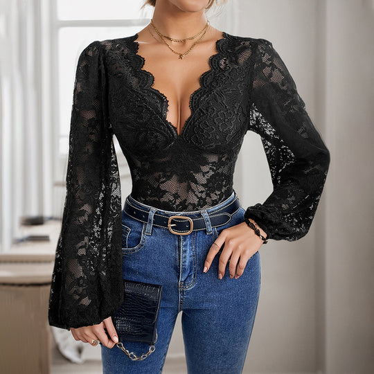 Damen Elegant-taillierter Spitzen-Body im Corsagenstil mit tiefem Herz-Ausschnitt Shop Nory