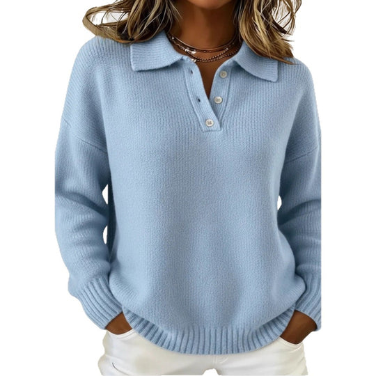 Damen Sportiver Strickpullover mit Henley-Kragen