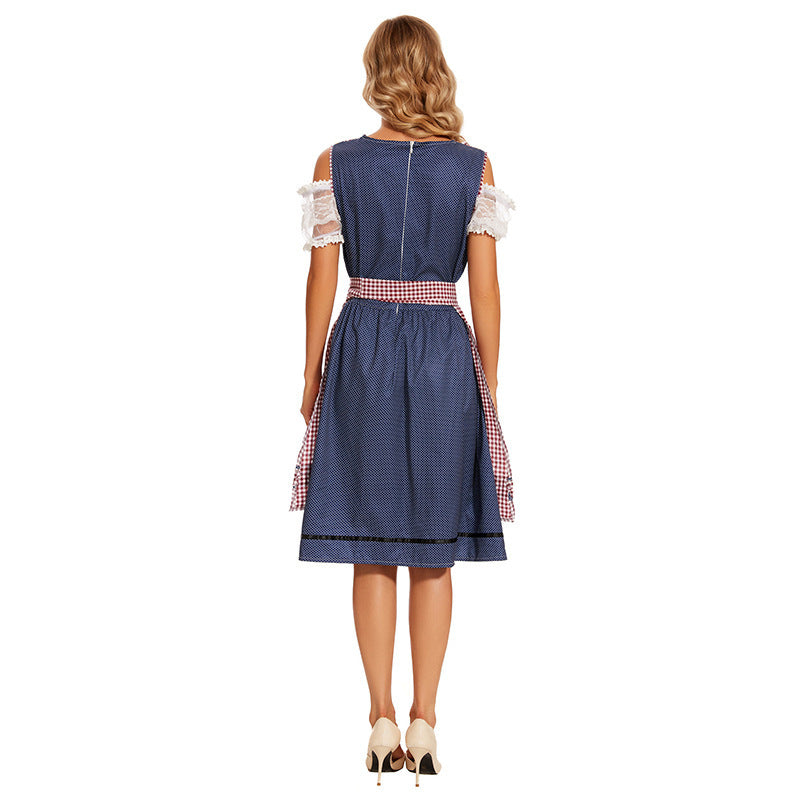 Damen nan traditionelles Trachtenkleid mit Schnürmieder, Spitzenärmeln und karierter Schürze Shop Nory